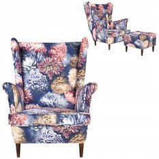 Fotel uszak z podnóżkiem pastelowe kwiaty kolorowy