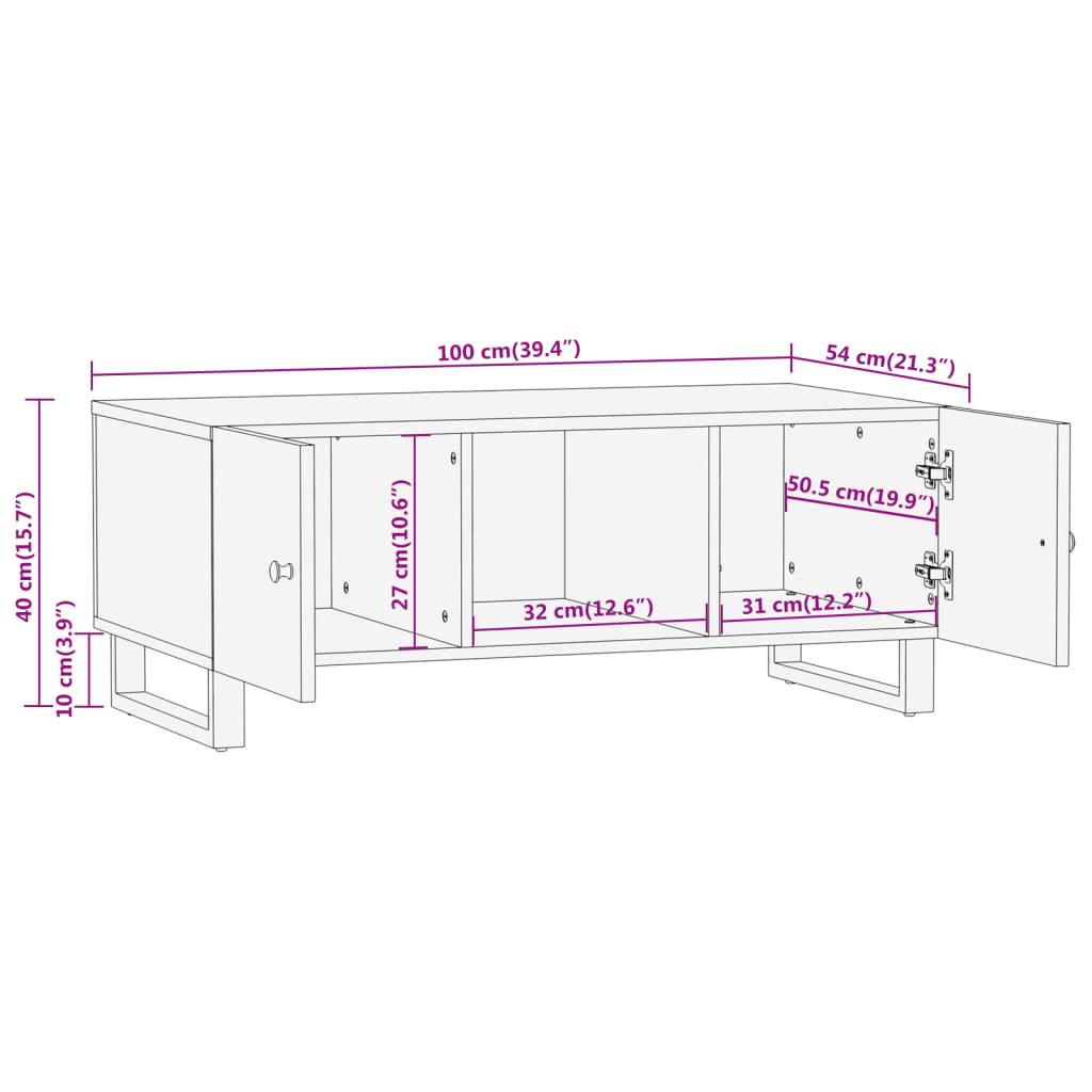 Stolik kawowy 100x54x40 cm z półkami i drzwiczkami lite drewno mango do salonu nr. 11