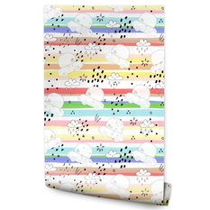 Tapeta Dla Dzieci Białe SAMOCHODY Tęczowe Paski 53x1000  - Miniaturka zdjęcia nr 1