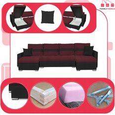 Narożnik Figo BIG 296x74x140 cm kształt U z funkcją spania i przechowywania do salonu Twist czarno bordowy - Miniaturka zdjęcia nr 4
