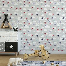 Tapeta dla dzieci kolorowe samoloty chmury niebo  - Miniaturka zdjęcia nr 4