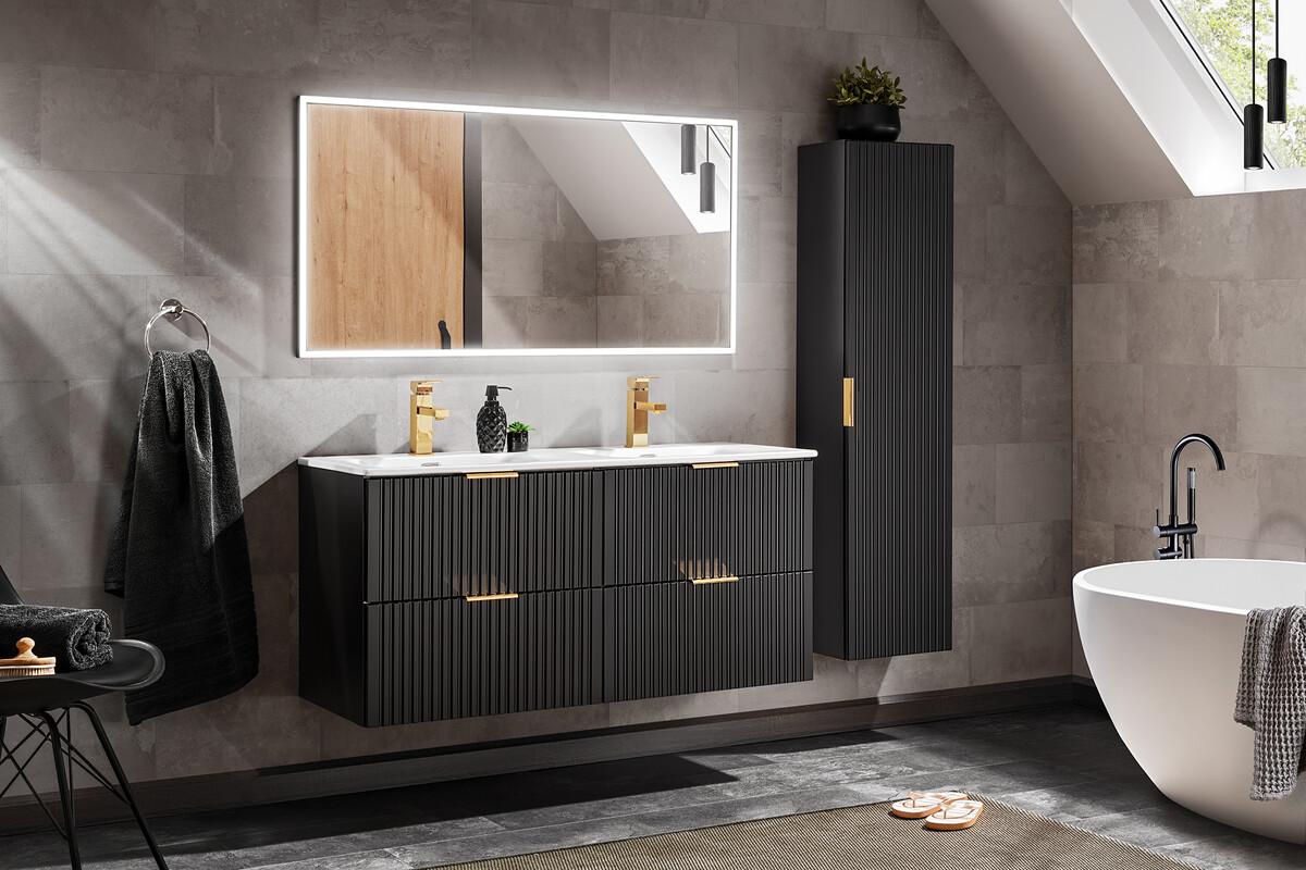 Słupek łazienkowy ADEL 120x33x33 cm regał wiszący ryflowane fronty czarny złote uchwyty nr. 11