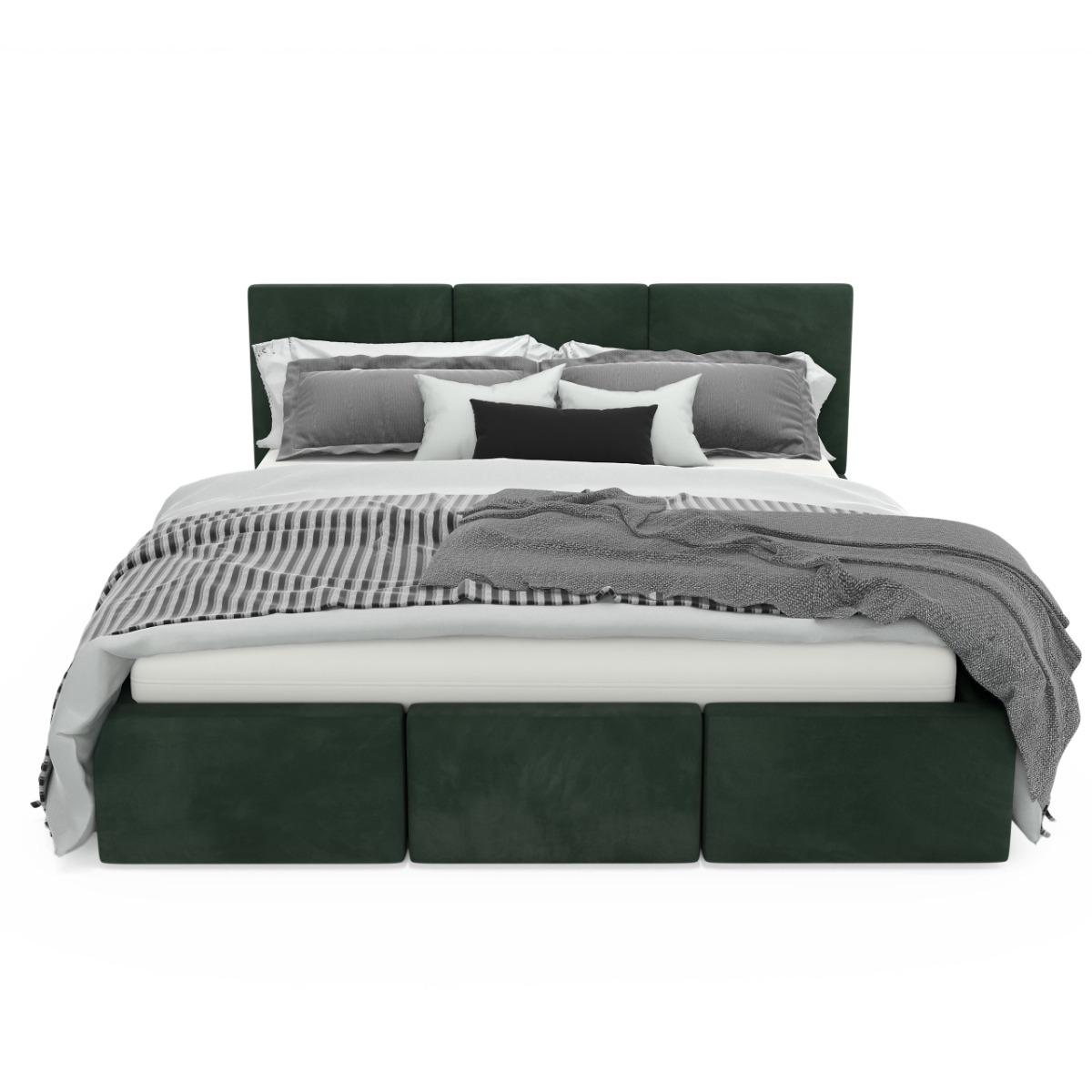 Łóżko tapicerowane 140x200x100 cm do sypialni z pojemnikiem schowek na pościel butelkowa zieleń nr. 11