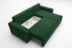 Narożnik Modena 230x52x130 cm z funkcją spania i pojemnikiem sztruks butelkowa zieleń do salonu - Miniaturka zdjęcia nr 5