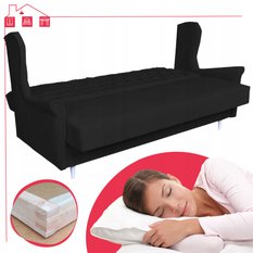 Kanapa z funkcją spania GAJA 212x95x93 cm uszak rozkładana wersalka pikowana z poduszkami TRINITY czarny - Miniaturka zdjęcia nr 14