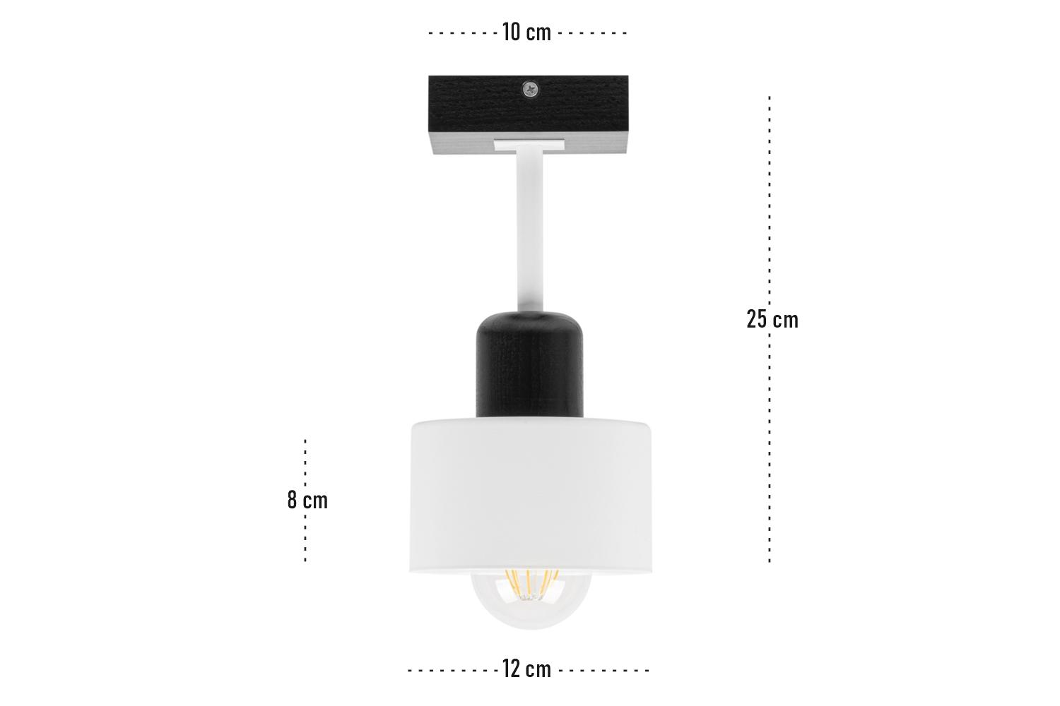 Lampa sufitowa 12x12x25 cm jednopunktowy spot z drewna i metalu gwint E27 biało-czarna do salonu nr. 3