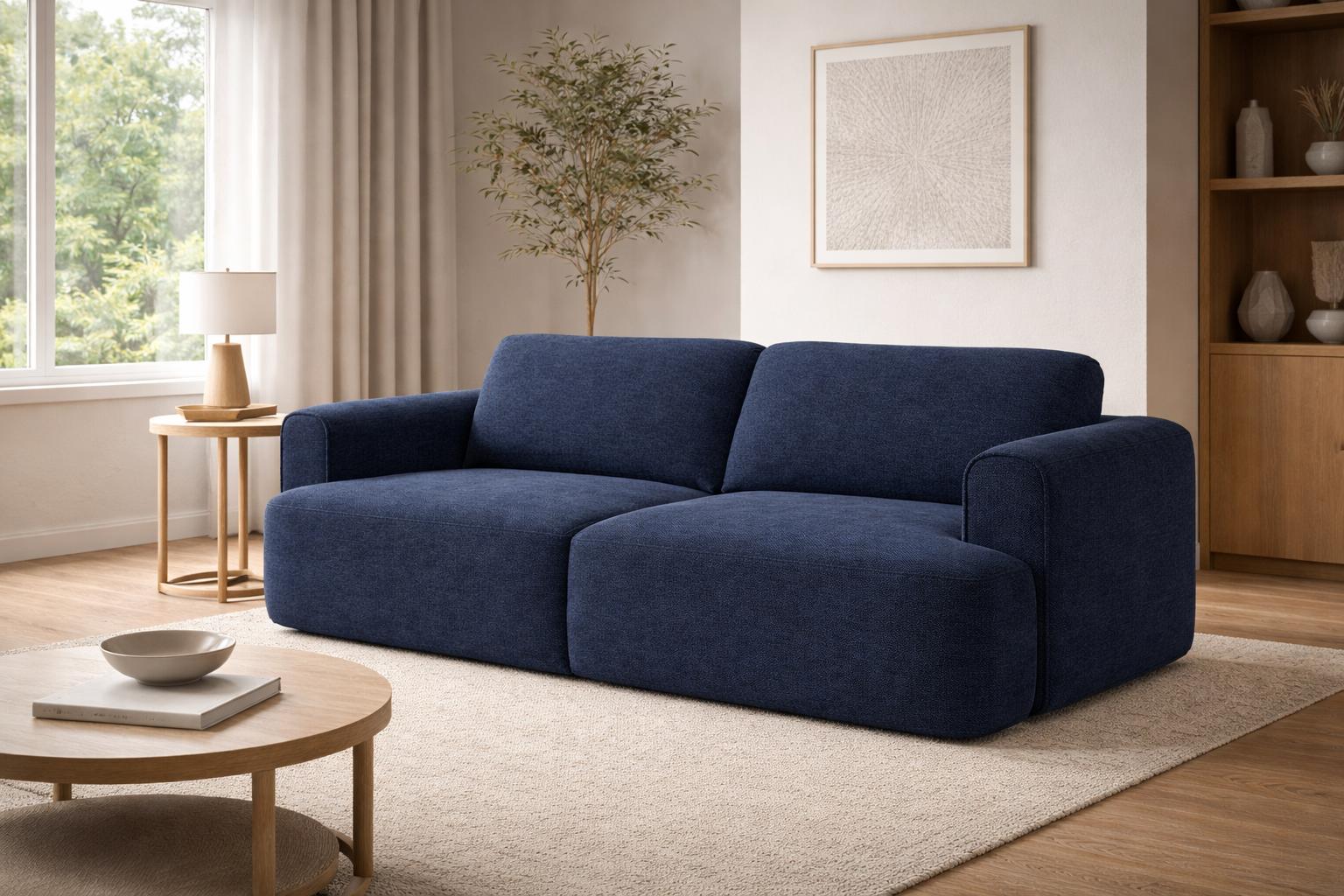 Kanapa z funkcją spania ITALY 253x110x71 cm FLOW trzyosobowa sofa rozkładana ciemnoniebieska
