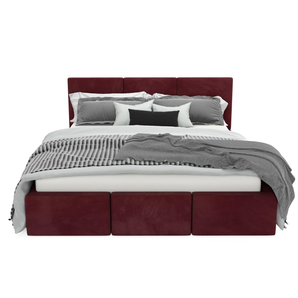 Łóżko tapicerowane 140x200x110 cm do sypialni podwójne z pojemnikiem na pościel bordowe  nr. 11