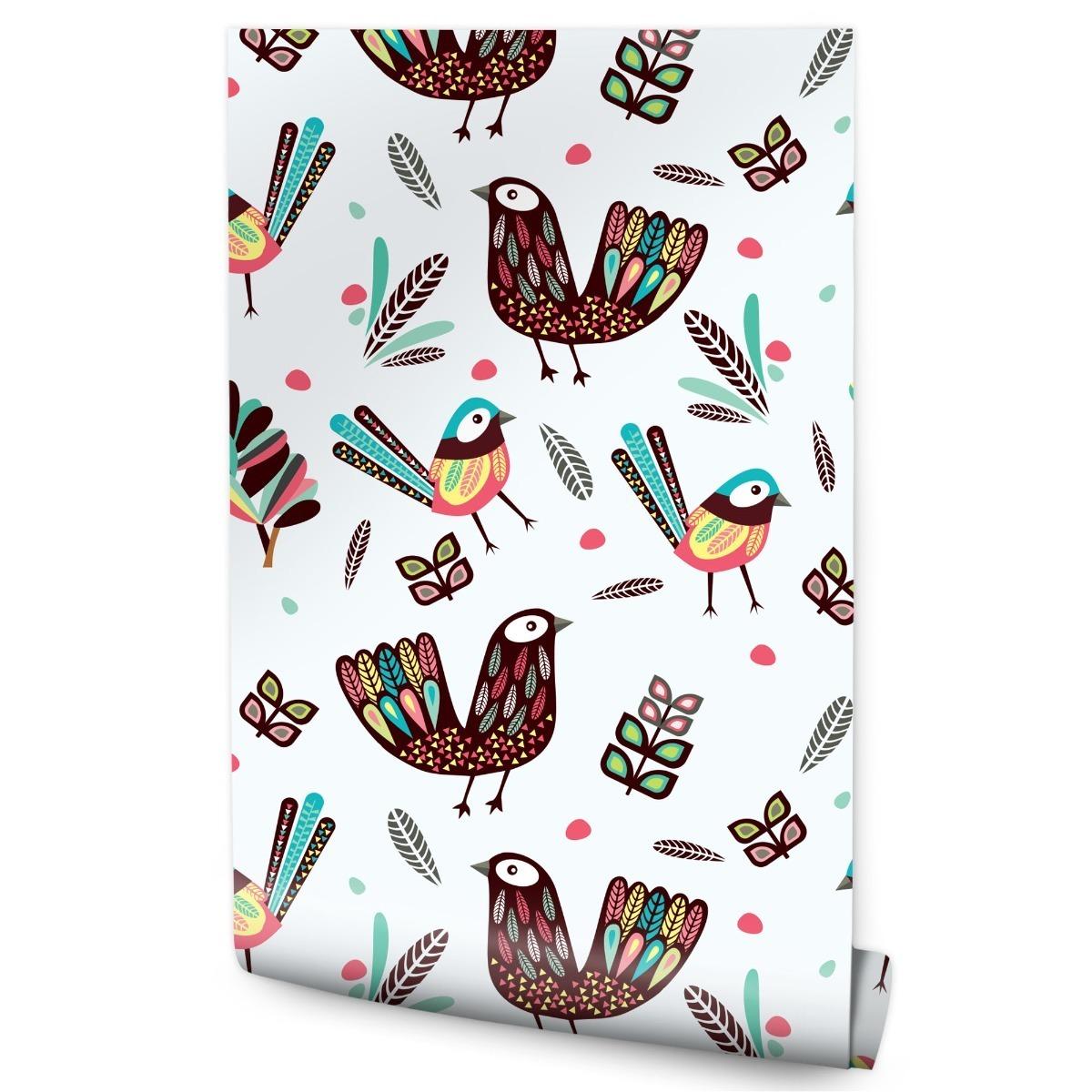Tapeta Do Pokoju Dziecka Kolorowe PTAKI Pióra Boho 
