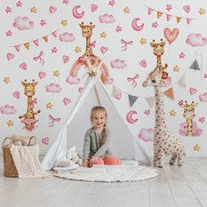 Naklejki Ścienne Dla Dzieci Żyrafy Serduszka 120x60 Różowe Chmury ZESTAW - Miniaturka zdjęcia nr 7