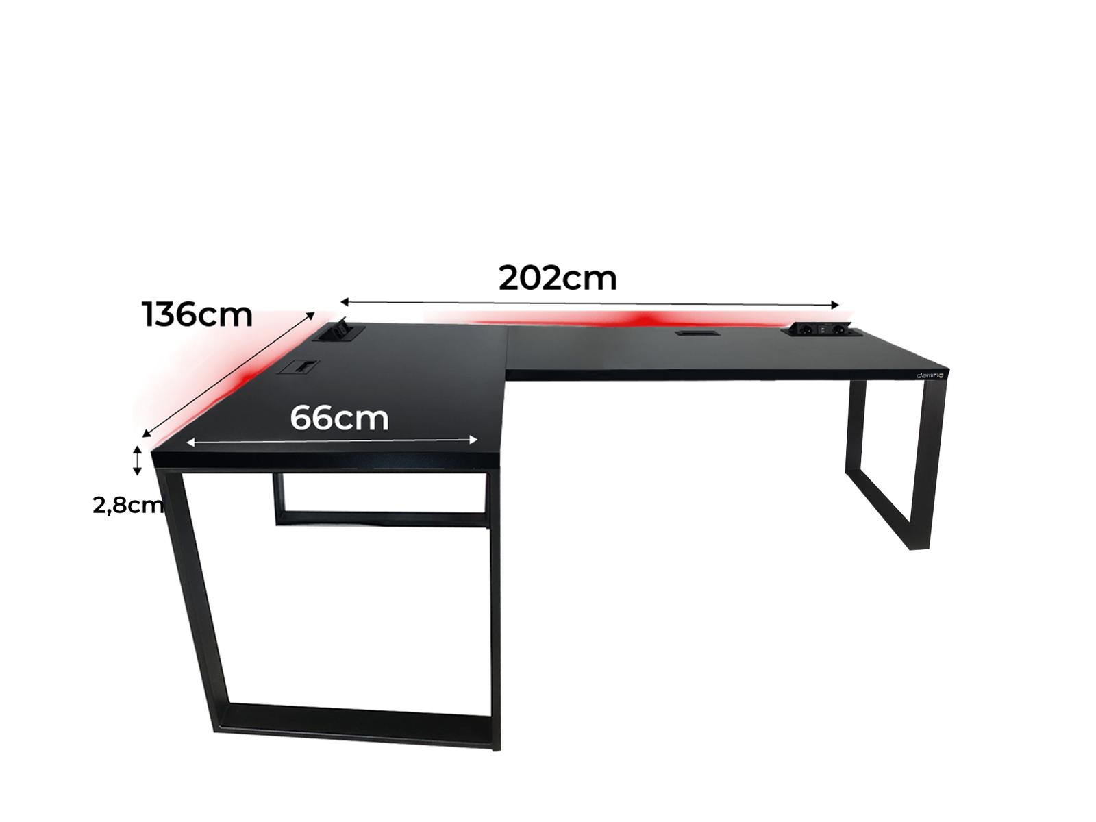 Biurko gamingowe narożne model 3 czarne LOFT metalowe nogi LED RGB przepust USB dla gracza 202x66x71cm nr. 2