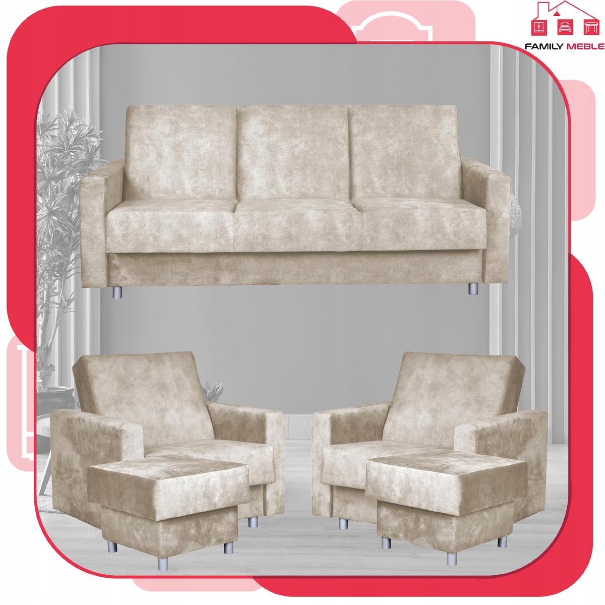 Zestaw wypoczynkowy wersalka fotele kremowy beżowy nr. 2