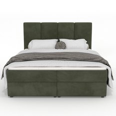 Łóżko kontynentalne 160x200x113 cm tapicerowane podwójne z materacem khaki - Miniaturka zdjęcia nr 8