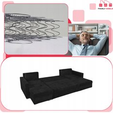 Narożnik Bonito BIG 296x74x104 cm kształt U z funkcją spania i przechowywania Anafi sztruks czarny - Miniaturka zdjęcia nr 5