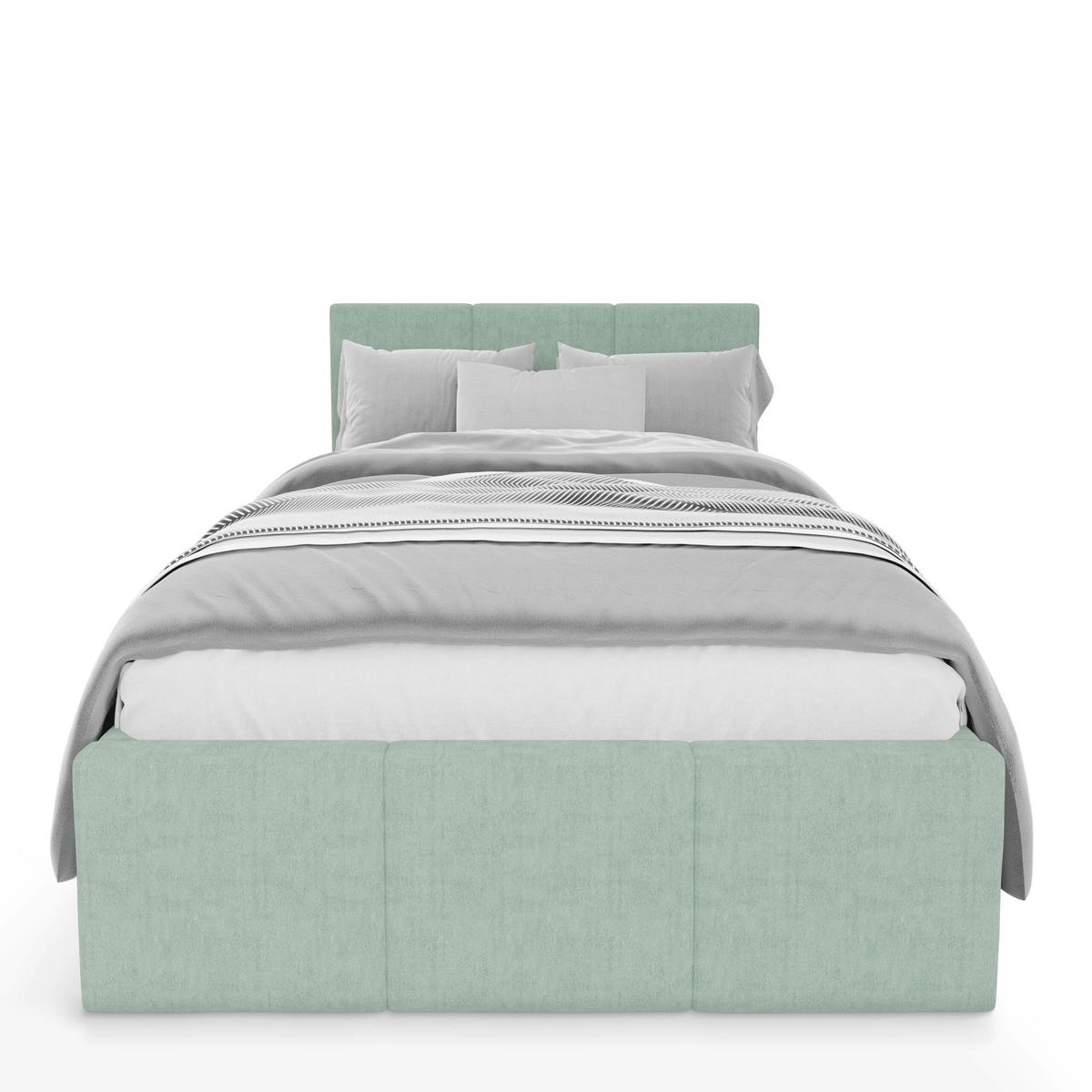 Łóżko Pojedyncze 90x200cm łóżko tapicerowane z pojemnikiem miętowe do sypialni wezgłowie 120 cm  nr. 6