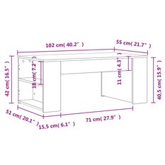  Stolik kawowy 102x55x42 cm z przestronnymi przegrodami czarny do salonu - Miniaturka zdjęcia nr 9