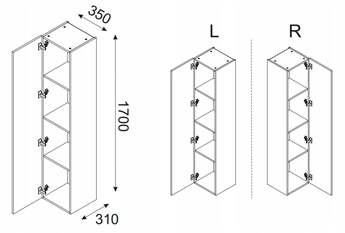 Słupek Łazienkowy 170 cm CZARNY WYSOKI Wiszący Dąb Front 3D MDF LUXOR nr. 3