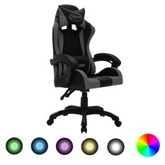 Fotel dla gracza 64x65x119 cm obrotowy z regulacją i diodami LED RGB szaro-czarny fotel gamingowy do pokoju lub biura - Miniaturka zdjęcia nr 2