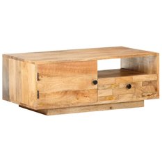 Stolik kawowy 90x50x35 cm z praktyczną półką z litego drewna mango do salonu - Miniaturka zdjęcia nr 4