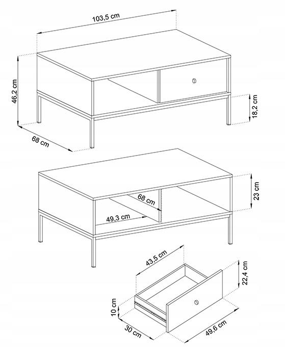Stolik kawowy MONO 104x46x68 cm ława do salonu z szufladą beżowa nogi złote  nr. 11
