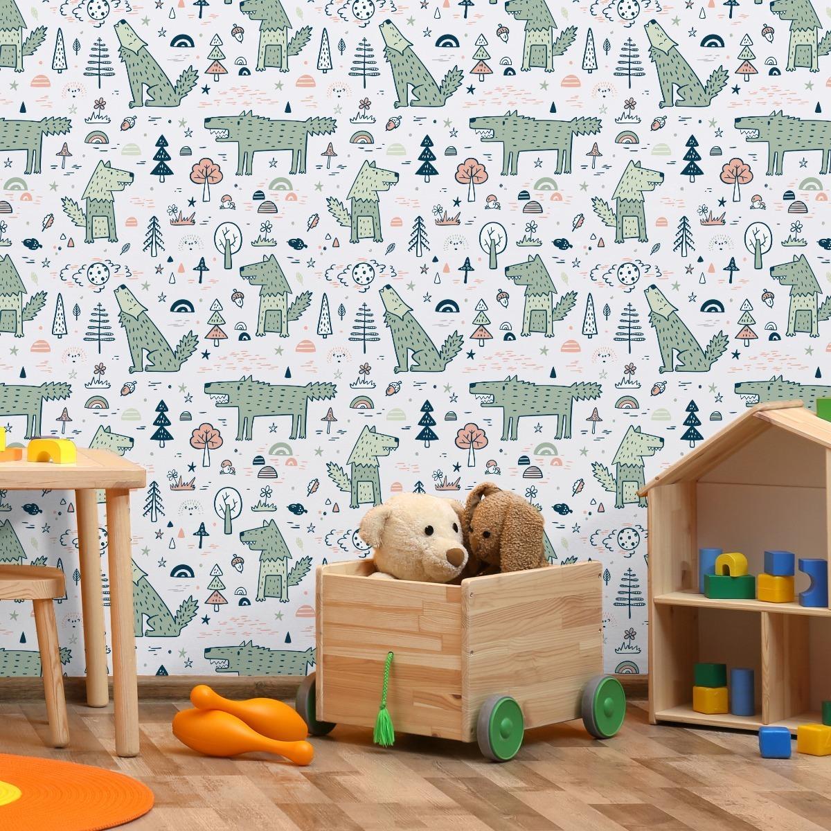 Tapeta Dla Dzieci WILKI Las Rośliny Tęcza Natura  nr. 6