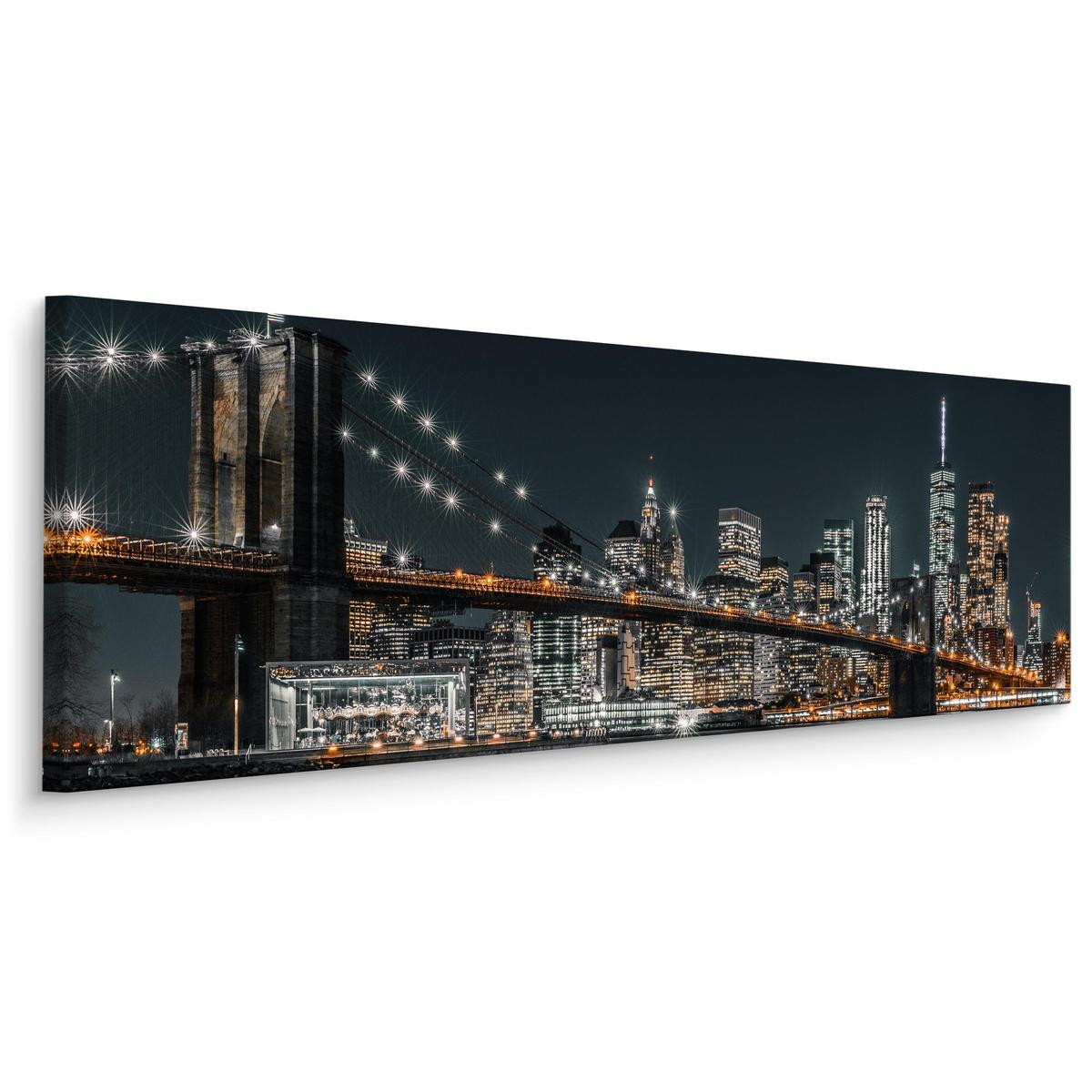 Obraz Do Salonu Nocna Panorama NY Most Brookliński Architektura 145x45cm