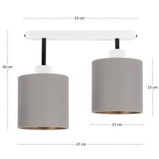 Lampa sufitowa 37 x 15 x 30 cm dwupunktowy spot gwint E27 biała z szarymi abażurami do salonu - Miniaturka zdjęcia nr 4