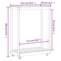 Stojak 76,5x40x108 cm do salonu na drewno z kółkami drewno sosnowe - Miniaturka zdjęcia nr 9