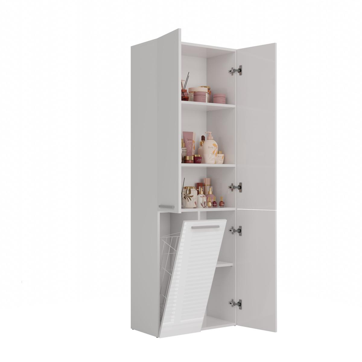 Słupek łazienkowy NEL 1K DD 174x60x30 cm szafka łazienkowa kosz na pranie regał biały połysk bestseller nr. 5