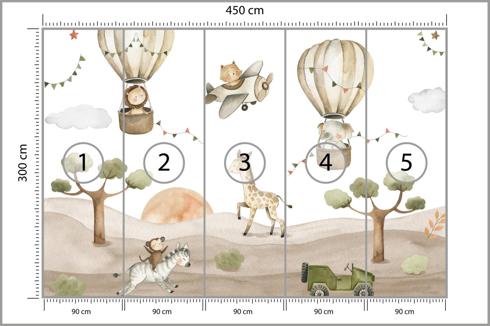 Fototapeta Dziecięca SAFARI Dzikie Zwierzęta Balony Syl Boho Styl Nowoczesny nr. 2
