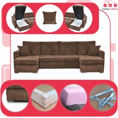 Narożnik Bonito BIG 296x74x104 cm kształt U z funkcją spania i przechowywania Anafi sztruks brąz - Miniaturka zdjęcia nr 4