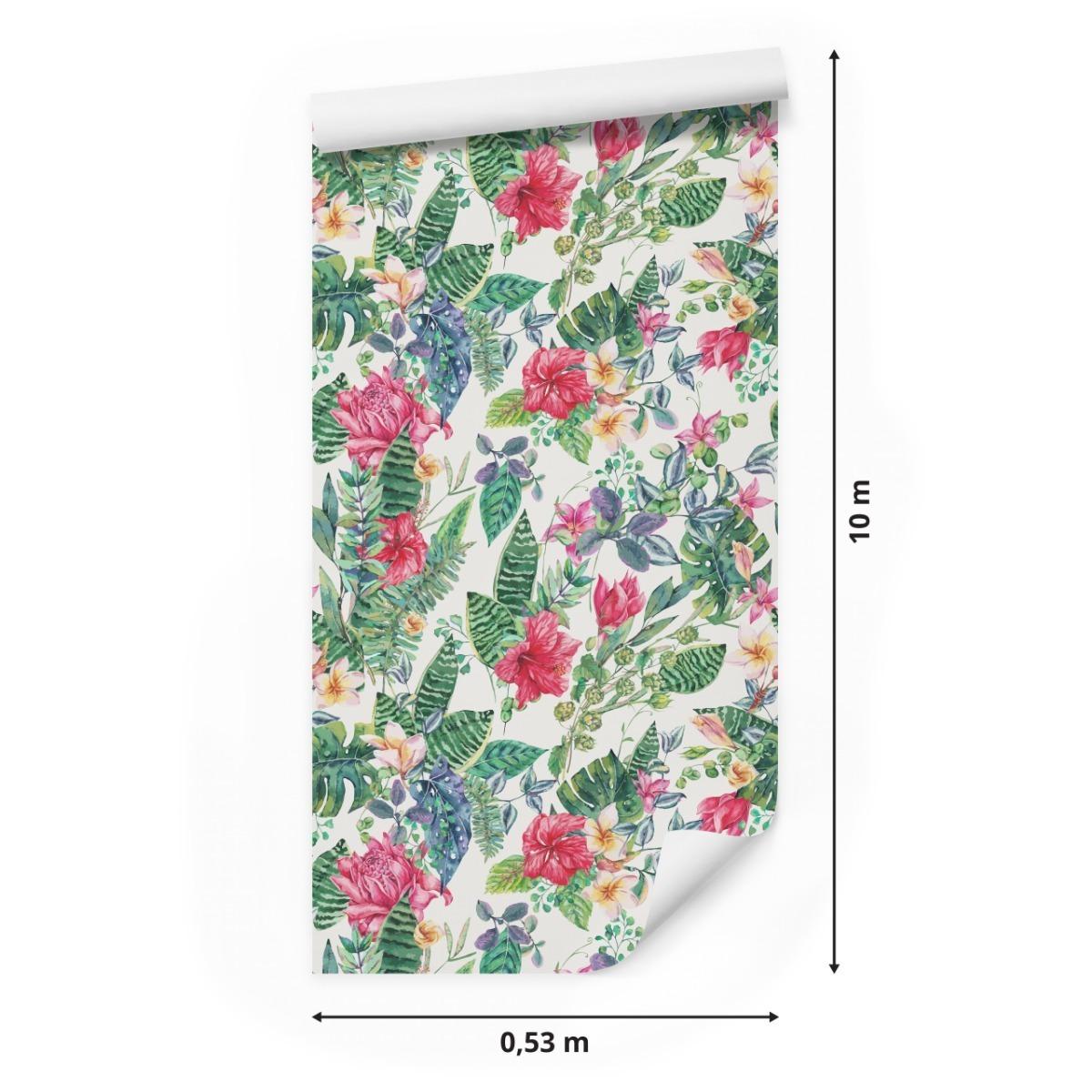 Tapeta Kolorowe KWIATY Liście Tropikalne Akwarela 53x1000  nr. 2