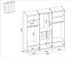 Szafa 6 drzwiowa 240x240x59 cm do sypialni garderoba pantograf szuflady Dąb lancelot - Miniaturka zdjęcia nr 4