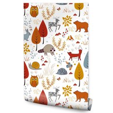 Tapeta Dziecięca Leśne ZWIERZĘTA Rośliny Grzyby  - Miniaturka zdjęcia nr 1