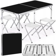 Stół składany 120x60cm Heckermann Czarny + 4x Taboret