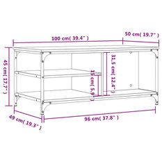 Stolik kawowy 100x50x45 cm z przestronnymi półkami brązowy dąb do salonu - Miniaturka zdjęcia nr 9