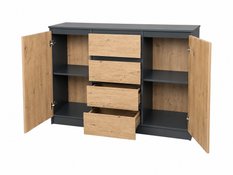 Komoda 120 cm MARTUSIA 101x120x39 cm z 2 drzwiami i 4 szufladami dąb artisan antracyt do salonu i sypialni pojemna - Miniaturka zdjęcia nr 3