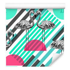 Tapeta flamingi i geometryczne wzory  - Miniaturka zdjęcia nr 1