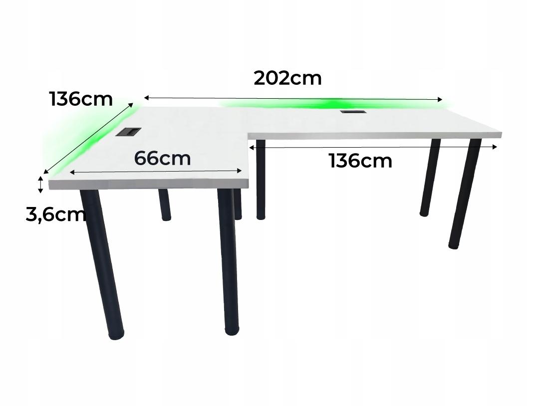 Biurko gamingowe model 2 Top 202x75x66 cm białe narożne przepust do pokoju gracza nr. 3