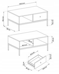 Stolik kawowy MONO 104x46x68 cm ława do salonu z szufladą beżowa nogi złote  - Miniaturka zdjęcia nr 11