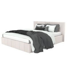 Łóżko tapicerowane 140x200 premium z pojemnikiem do sypialni kremowe wezgłowie 107 cm - Miniaturka zdjęcia nr 8