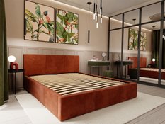 Łóżko tapicerowane do sypialni 180x200x100 cm podwójne z pojemnikiem modne miodowe - Miniaturka zdjęcia nr 2