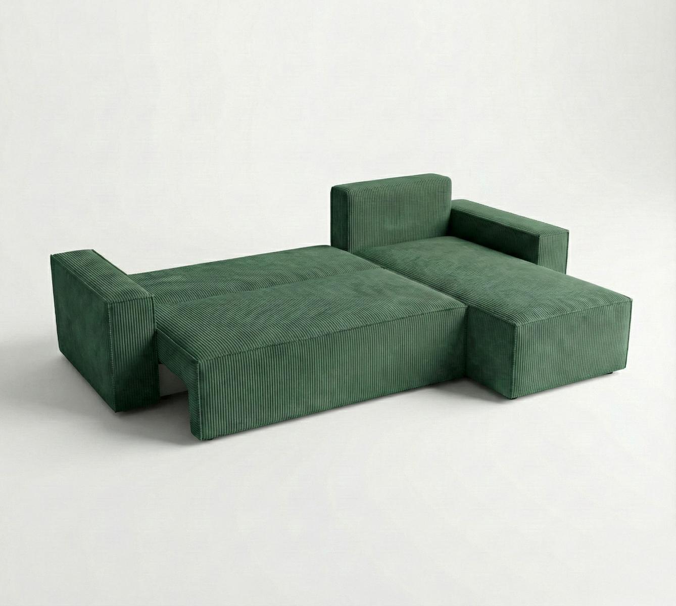 Narożnik Modena 230x52x130 cm z funkcją spania i pojemnikiem sztruks butelkowa zieleń do salonu nr. 4