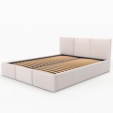 Łóżko tapicerowane do sypialni 180x200x120 cm podwójne z pojemnikiem modne kremowe - Miniaturka zdjęcia nr 14