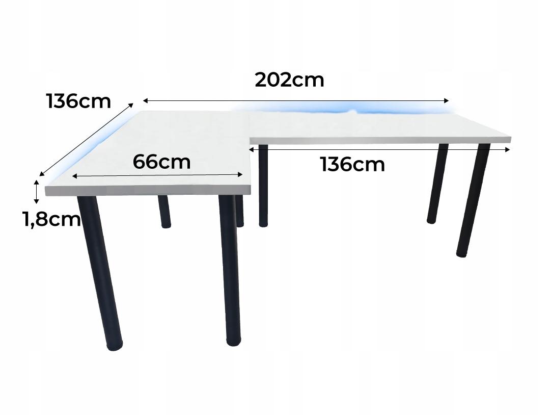 Biurko gamingowe 202x136x66 cm białe narożne taśma led do pokoju gracza nr. 3