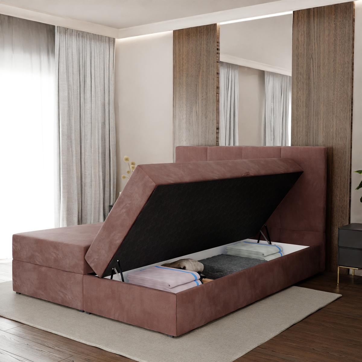 Łóżko kontynentalne 180x200x113 cm tapicerowane podwójne z materacem brudny róż  nr. 4