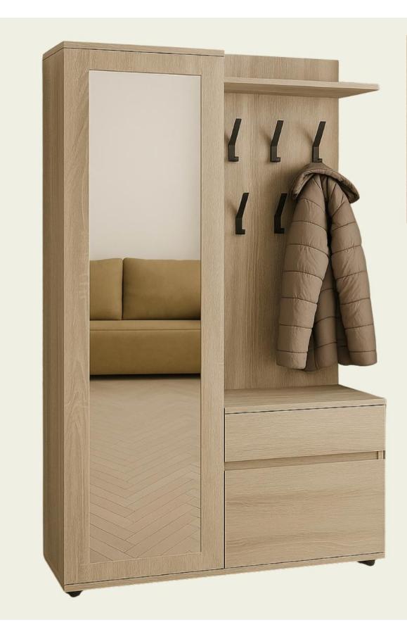 Garderoba do przedpokoju DUO 180x95x35 cm z lustrem wieszakami szafka na buty dąb sonoma