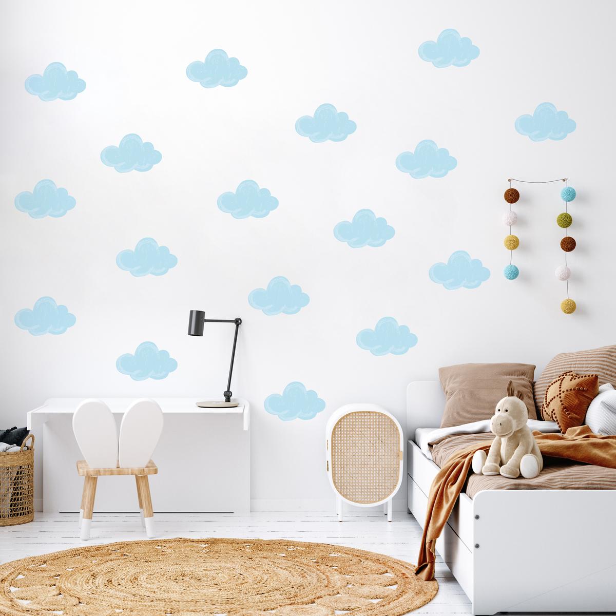 NAKLEJKA NA ŚCIANĘ DO POKOJU 120x60 DZIECKA BŁĘKITNE CHMURKI nr. 4