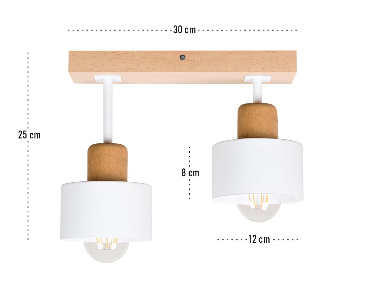 Lampa sufitowa 12 x 30 x 25 cm dwupunktowy spot z drewna i metalu gwint E27 biała do salonu nr. 3