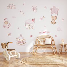 Naklejki Na Ścianę Dla Dzieci Misie Różowe 120x60 Chmurki Rakieta ZESTAW - Miniaturka zdjęcia nr 6